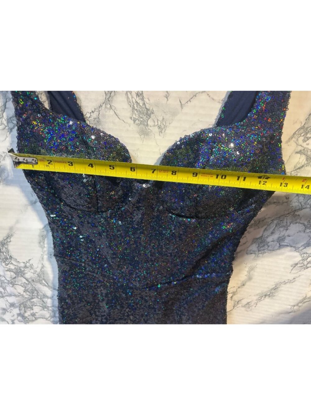 B. Darlin Size 5/6 Blue Sequin Mini Dress w Sweetheart Neckline & Back Zipper - Picture 6 of 9